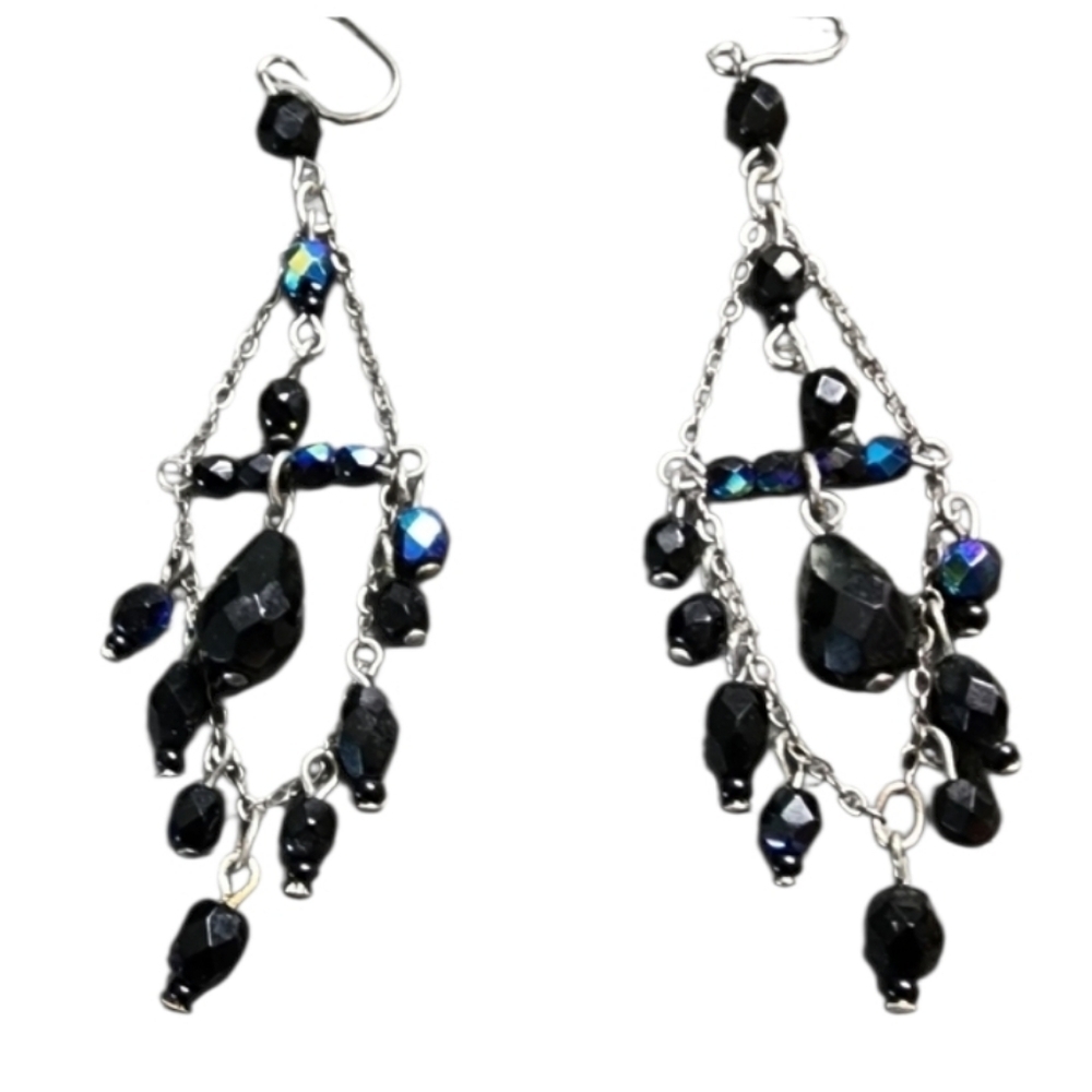 Blue Iridescent Glass Chandelier Earrings